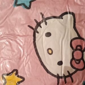 Hello Kitty Pink Graphic Panel with Yellow and Blue Stars Throw Blanket